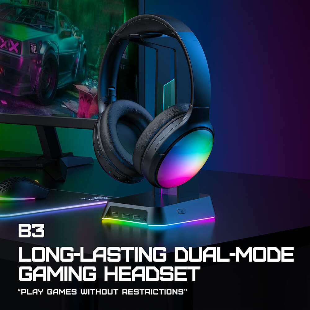 หูฟังเกมมิ่งไร้สาย ONIKUMA B3 LONG LASTING DUAL MODE GAMING HEADSET รองรับ BLUETOOTH 5.3 / AUX - สีดำ_5